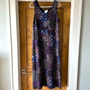 Coldwater Creek patchwork maxi dress ditzy floral stretch Purple/Blue Lace